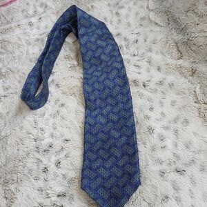 Vintage 90s Calvin Klein Blue Tie With Green Geometric Squares